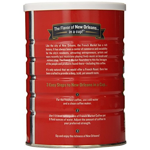 French Market Coffee, French Roast Ground Coffee, 12 Ounce Metal