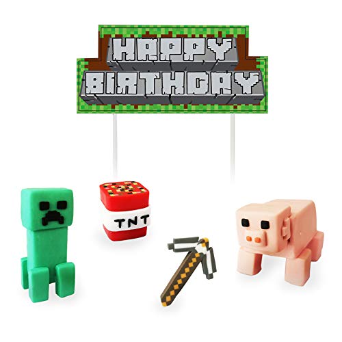 5Pcs Pixel Style Party Supplies Cake Decoration Birthday Cupcake