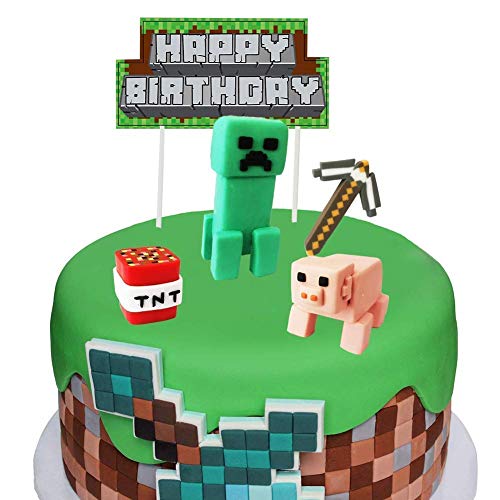 5Pcs Pixel Style Party Supplies Cake Decoration Birthday Cupcake