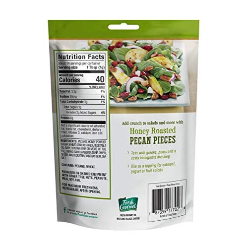 Fresh Gourmet Pecan Pieces, Honey Roasted, 3.5 Ounce