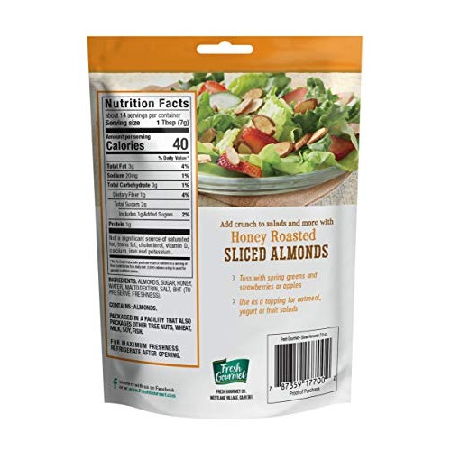 Fresh Gourmet Sliced Almonds, Honey Roasted, 3.5 Ounce
