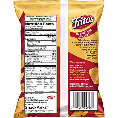 Fritos Original Corn Chips, 2 Ounce Pack Of 64
