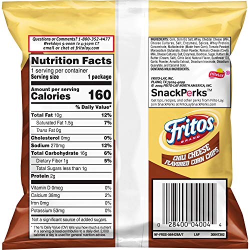Fritos Corn Chips, Chili Cheese, 1 Ounce Pack of 40