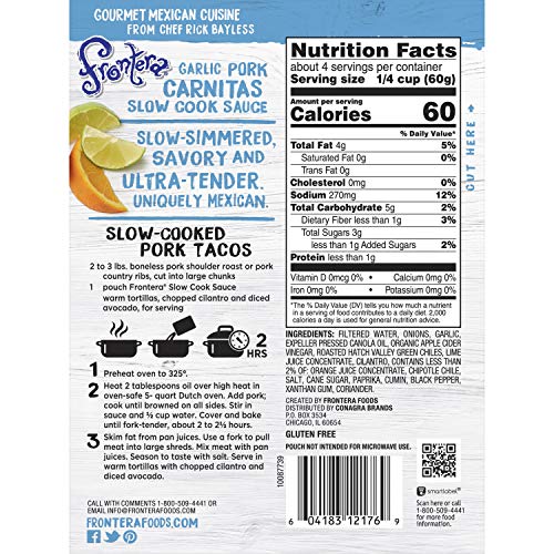 Frontera Garlic Pork Carnitas Slow Cook Sauce, Mild, 8 Oz