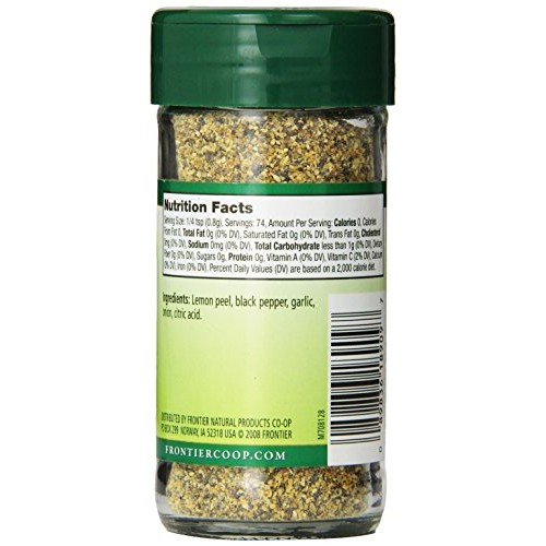 Frontier Seasoning Blends, Salt-Free Lemon Pepper, 2.08-Ounce Bo...