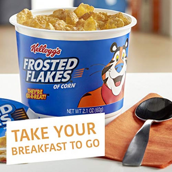 Kelloggs Frosted Flakes, Breakfast Cereal in a Cup, Fat-Free, B...