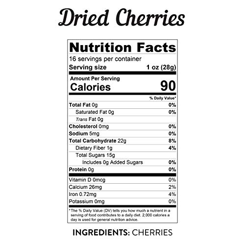 Usa Grown Unsweetened Dried Cherries 16 Ounce Bag Pack Of 2 -