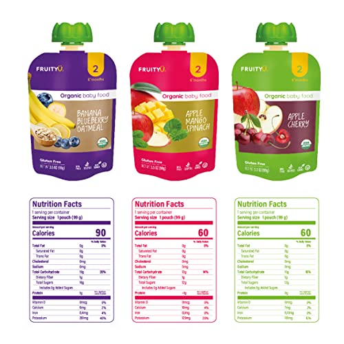FruityU Organics Baby Food Stage 2 Variety Pack - Banana Blueber...