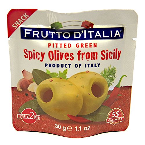 Green Spicy Pitted Olives In Pouch, 1.1 Ounce Pack Of 10