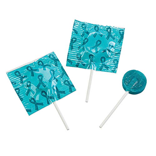Fun Express - Teal Ribbon Printed Suckers - Edibles - Sucker &Amp; P