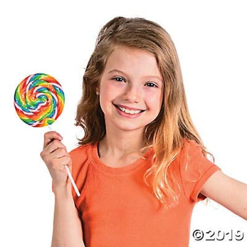 Large Rainbow Swirl Lollipop Suckers 6 Jumbo Pops Cherry Flavo