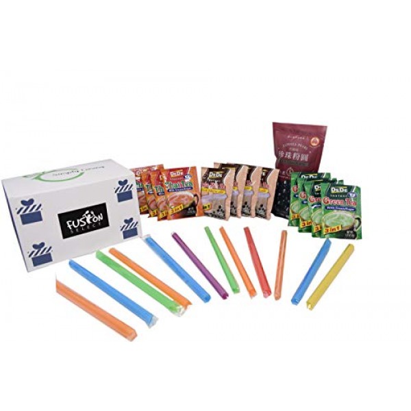 DeDe Instant Boba Tea Kit 12 Drink Packets Straws & Boba Thai Te...