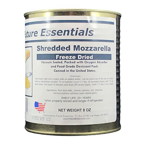 Can of Future Essentials Freeze Dried Shredded Mozzarella Cheese