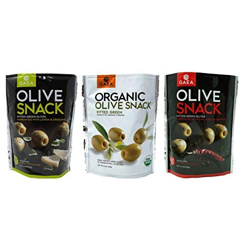 Gaea Non-Gmo Pitted Olive Snacks 3 Flavor Variety Bundle, 1 Each