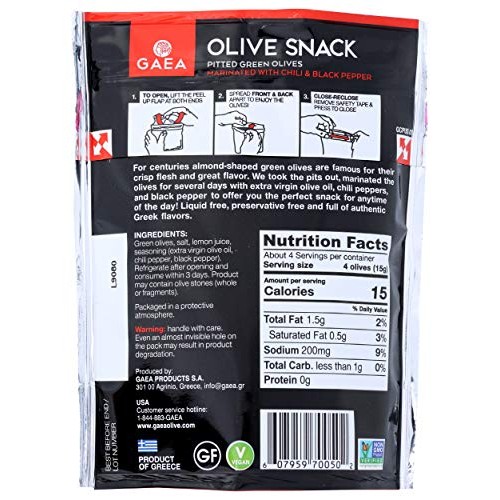 Gaea Snack Olive Grn Chli And Pepp, 2.3 Oz