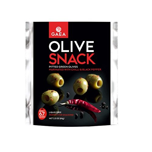 Gaea Snack Pack Pitted Green Olives With Chili &Amp; Black Pepper -