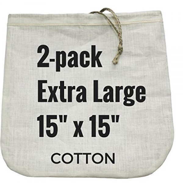 2 Extra-Large Nut Milk Bags - 15 x 15 - All Natural Organic Co...
