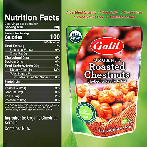 Galil Organic Roasted Chestnuts - 24 Count X 3.5 Oz Bags - Shell Galil Organic Roasted Chestnuts - 24 Count X 3.5 Oz Bags - Shell