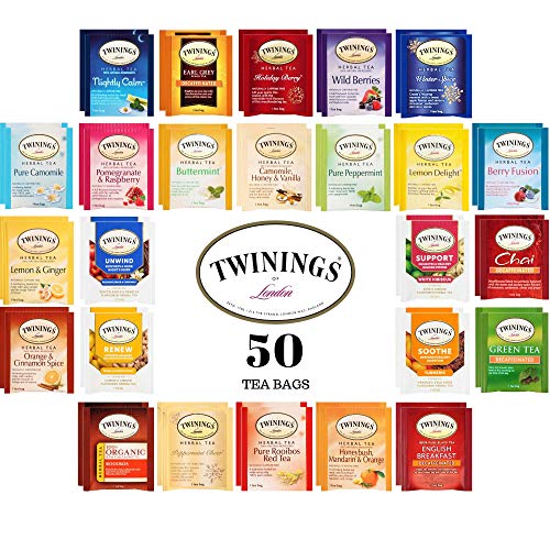 Twinings Herbal And Decaf Tea Sampler - 50 Count, 25 Flavors - A