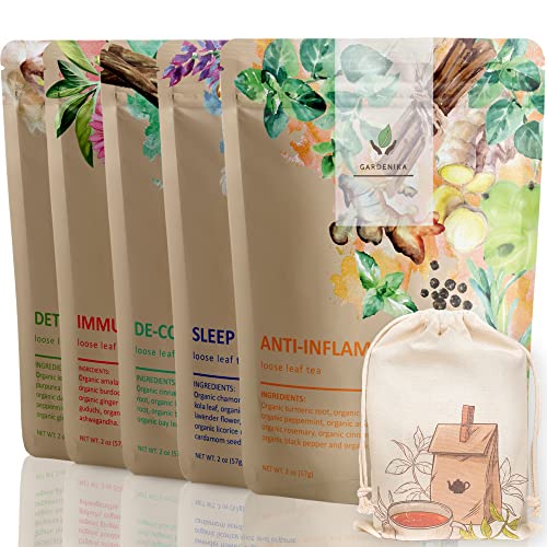 Gardenika Organic Loose Leaf Tea Sampler - Herbal Caffeine-Free ...
