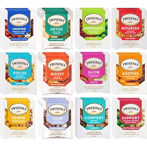 Twinings Wellness Tea Bags Sampler - Herbal, Caffeinated, Caffei