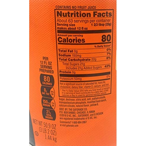 Gatorade Orange Instant 50.9 Oz - 6 Gallon Mix
