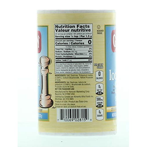 Gefen Iodized Salt 26Oz 2 Pack, Total 3.25 Pounds Easy Pour Sp