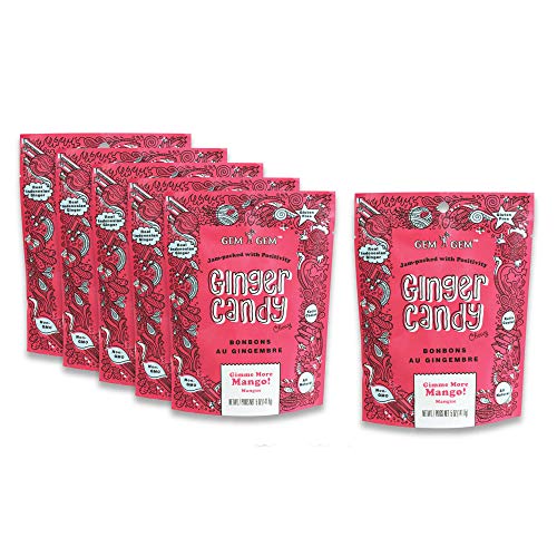 Gem Gem Ginger Candy Chewy Ginger Chews Mango, 5.0Oz, Pack Of 6