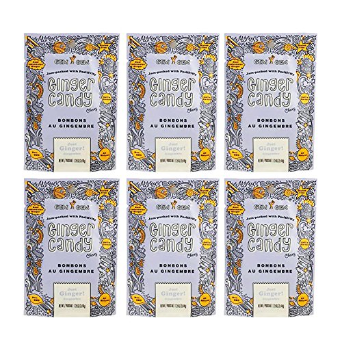 Gem Gem All Natural Chewy Ginger Candy 1.25oz Ginger, 6 Pack
