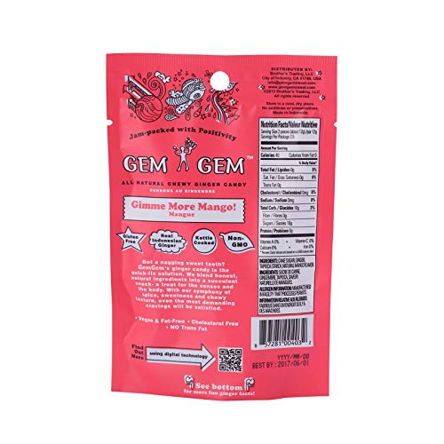 Gem Gem Ginger Candy Chewy Ginger Chews Mango, 1.25Oz Tasting S