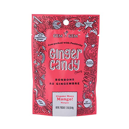 Gem Gem Ginger Candy Chewy Ginger Chews Mango, 1.25Oz Tasting S