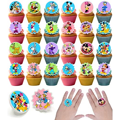 24pcs Cartoon Mouse Themed Cupcake Toppers Ring Topper Decoratio...