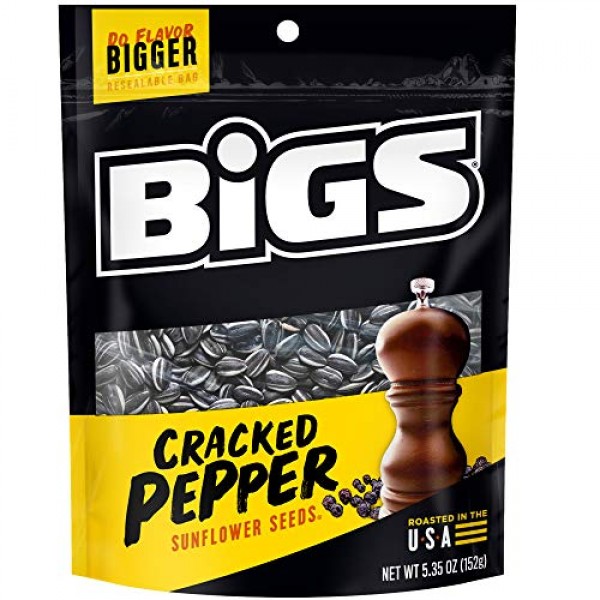 BIGS Cracked Pepper Sunflower Seeds, 5.35-ounce Bag Pack of 3