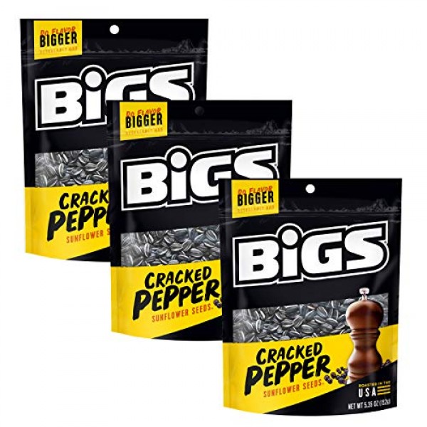 Bigs Cracked Pepper Sunflower Seeds, 5.35-Ounce Bag Pack Of 3