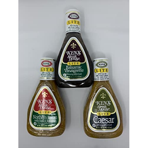Kens Steak House Lite Dressing - Variety 3 Pack - Lite Caesar,