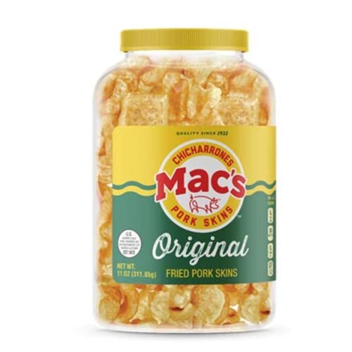 Macs Original Fried Pork Skins 11 Oz Barrel, Perfect Snack, Glu...