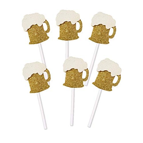 Beer Cupcake Toppers 20 Per Pack Gold Glitter By Pinkfish Shop