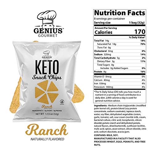 Genius Gourmet Protein Keto Chips, Low Carb, Premium Mcts, Glute