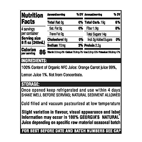 Georgia’S Natural Organic Carrot Juice – All-Natural, Cold Press