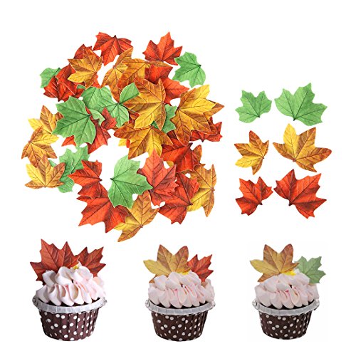 Georld Set Of 48 Edible Fall Leaves Cake Decorations, Cupcake To