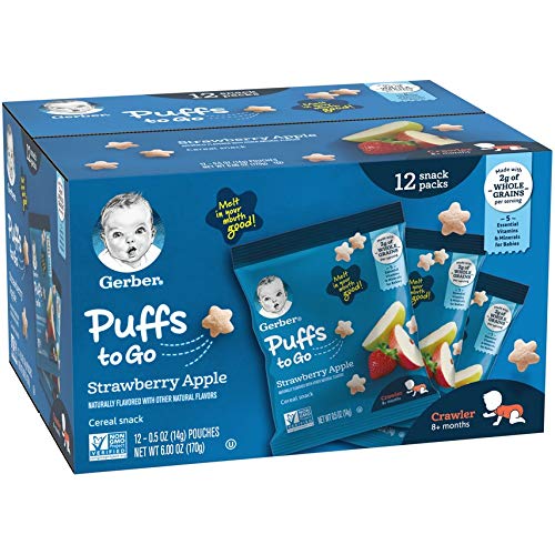 Gerber Puffs To Go Cereal Snack Packs, Strawberry Apple, 0.5 Oz,