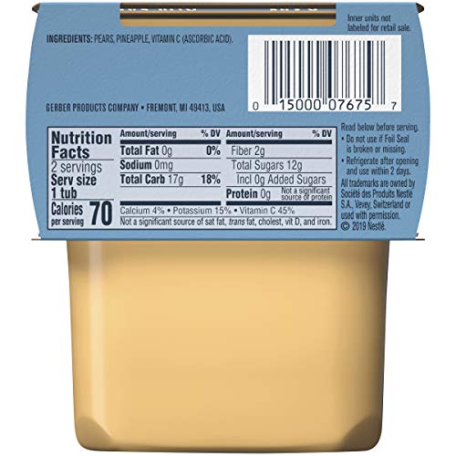 Gerber 2Nd Foods Pear Pineapple, 4 Oz Tubs, 2 Count Pack Of 8