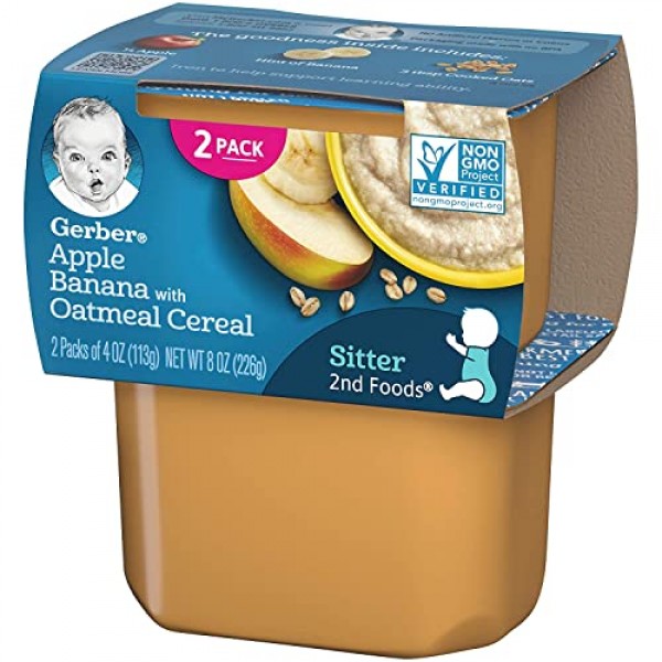 Gerber Baby Food, 2nd Foods, Apple Banana with Oatmeal, 8 OZ 2 c...