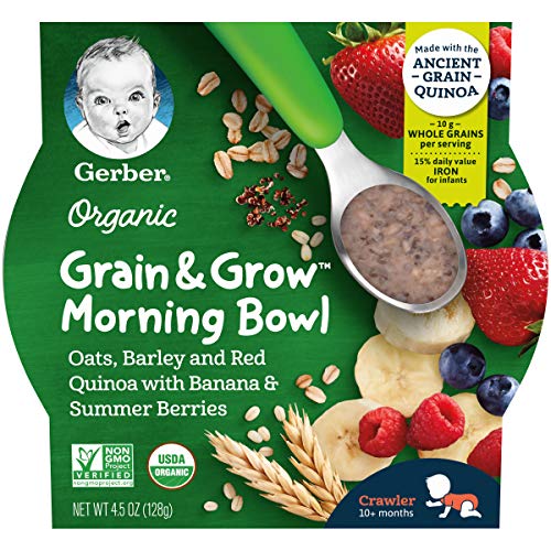 Gerber Grain & Grow Morning Bowls, Organic Oats Barley Red Quino...