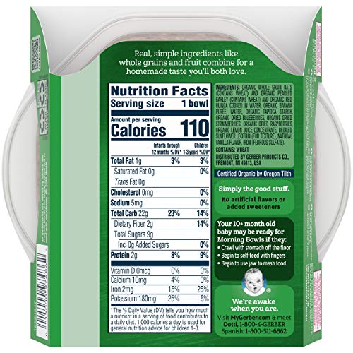Gerber Grain & Grow Morning Bowls, Organic Oats Barley Red Quino...