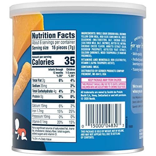 Gerber Lil Crunchies Baked Grain Snack, Mild Cheddar, Baked with...