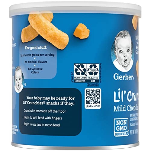 Gerber Lil Crunchies Baked Grain Snack, Mild Cheddar, Baked with...