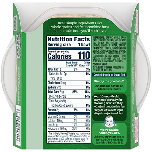 Gerber Organic Grain &Amp; Grow Morning Bowl - Oats, Red Quinoa &Amp; Fa