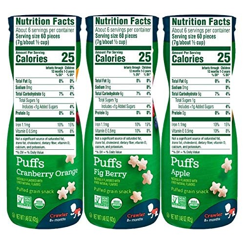 Gerber Organic Puffs Cereal Snack Variety Pack - 2 Cranberry Ora