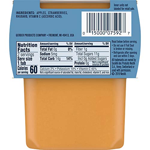 Gerber Purees 2Nd Foods, Apple, Strawberry &Amp; Rhubarb, 4 Ounce Tu